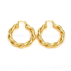 Brass Hoop Earrings, Long-Lasting Plated, Twisted Ring Shape, Real 18K Gold Plated, 45x40x7mm, Pin: 0.6x1.4mm(EJEW-F250-04-G)