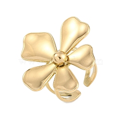 304 Stainless Steel Open Cuff Rings for Women, Real 18K Gold Plated, Flower, 37x32.5mm, Adjustable(RJEW-S410-01G-05)