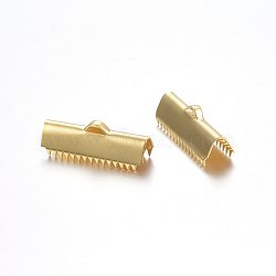 304 Stainless Steel Ribbon Crimp Ends, Rectangle, Golden, 9x25mm, Hole: 4.5x1.5mm, Inner Diameter: 24x7mm(STAS-P210-35G)