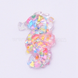 Transparent Flatback Resin Cabochons Accessories, Colorful Gilitter Sequin, For Resin Jewelry Making, Sea Horse Shape, Colorful, 25x15x6mm(RESI-WH0009-79)