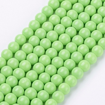 Painted Glass Bead Strands, Baking Paint, Round, Light Green, 6mm, Hole: 1.3~1.6mm, about 133pcs/strand, 31.4 inch