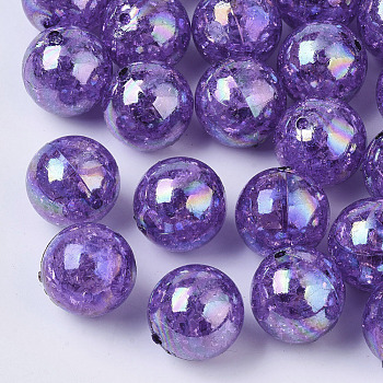 AB Color Transparent Crackle Round Acrylic Beads, Dark Violet, 20mm, Hole: 2.5mm