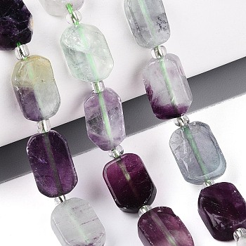 Natural Colorful Fluorite Beads Strands, with Seed Beads, Rectangle, 9.5~14x7~10x4~6.5mm, Hole: 0.8~1mm, about 12~15pcs/strand, 6.69~8.07''(17~20.5cm)