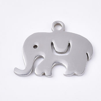 201 Stainless Steel Charms, Elephant, Stainless Steel Color, 12x16x1mm, Hole: 1.4mm