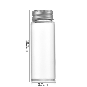 Clear Glass Bottles Bead Containers, Screw Top Bead Storage Tubes with Aluminum Cap, Column, Silver, 3.7x10cm, Capacity: 80ml(2.71fl. oz)