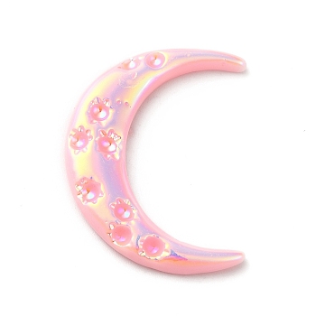 Opaque Resin Cabochons, AB Color Plated, Moon, Pink, 33x25x4mm