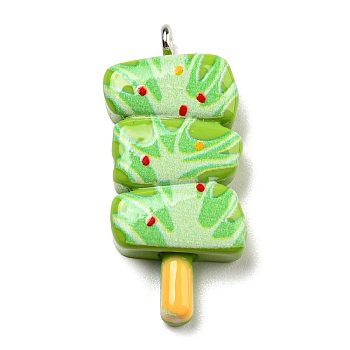 Opaque Resin Imitation Food Pendants, Kebab Charms with Platinum Tone Iron Loops, Yellow Green, 31x14x6mm, Hole: 2mm