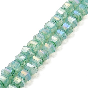Imitation Jade Glass Beads Strands, Faceted, AB Color Plated, Rondelle, Medium Sea Green, 5x4.5mm, Hole: 1.2mm, about 70pcs/strand, 12.80''(32.5cm)