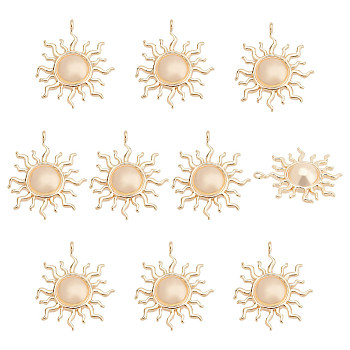 BENECREAT 10Pcs Brass Solar Eclipse Pendants, Nickel Free, Sun, Real 18K Gold Plated, 15.5x15x2mm, Hole: 1.2mm