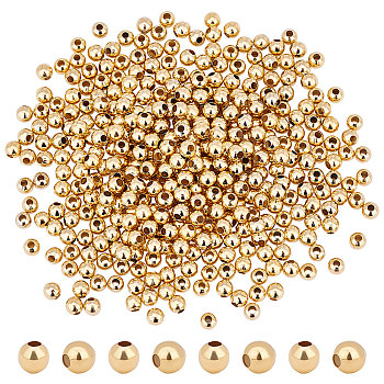 304 Stainless Steel Beads, Round, with Bead Container, Golden, 4x3.5mm, Hole: 1.6mm, about 400pcs/box