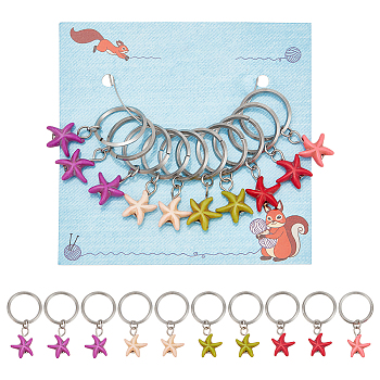 10Pcs Starfish Synthetic Turquoise Pendant Stitch Markers, with 304 Stainless Steel Quick Link Connectors, Mixed Color, 45mm