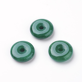 Natural Myanmar Jade/Burmese Jade Charms, Dyed, Donut/Pi Disc, Donut Width: 6.3mm, 14.5x5mm, Hole: 2.5mm