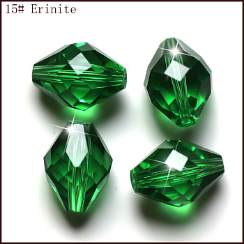 Imitation Austrian Crystal Beads, Grade AAA, K9 Glass, Faceted, Bicone, Green, 10x13mm, Hole: 0.9~1mm