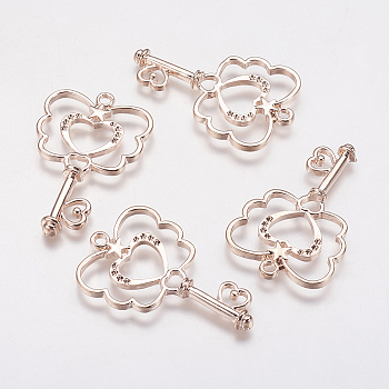 Alloy Open Back Bezel Pendants, For DIY UV Resin, Epoxy Resin, Pressed Flower Jewelry, Key, Rose Gold, Fit for 1mm Rhinestone, 38x23.5x3mm, Hole: 2mm