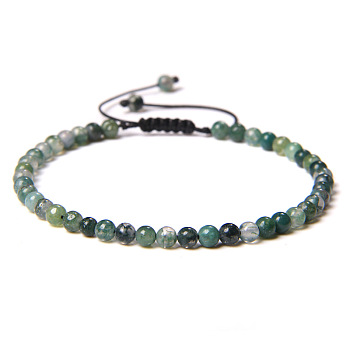 4mm Natural Moss Agate Beaded Braided Bracelets, Adjustable Women's Bracelets, 