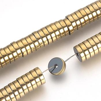 Electroplate Non-magnetic Synthetic Hematite Beads Spacers Strands, Heishi Beads, Flat Round/Disc, Light Gold Plated, 6x2mm, Hole: 1mm, about 193pcs/strand, 15.7 inch