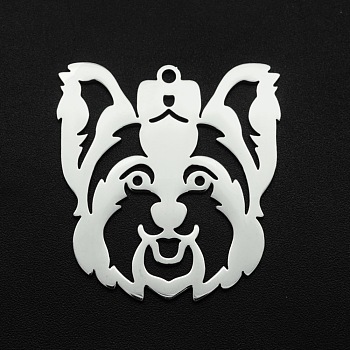 201 Stainless Steel Pendants, Laser Cut, Hollow, Dog, Stainless Steel Color, 32x29x1mm, Hole: 1.6mm