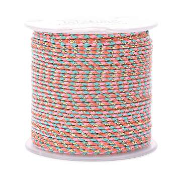 4-Ply Polycotton Cord, Handmade Macrame Cotton Rope, with Gold Wire, for String Wall Hangings Plant Hanger, DIY Craft String Knitting, Pink, 1.5mm, about 21.8 yards(20m)/roll