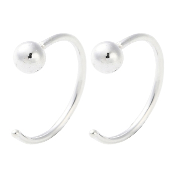 999 Sterling Silver Pull Through Earrings, Silver, Round, 12x3mm