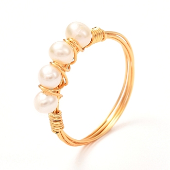 Natural Freshwater Pearl Rings for Girl Women, Golden Brass Rings, White, US Size 6 3/4(17.1mm)