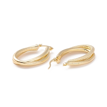 Chunky Textured Huggie Hoop Earrings for Women, Real 18K Gold Plated, 35x22x5mm, Pin: 0.3mm