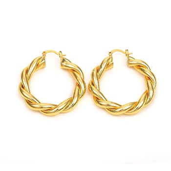 Brass Hoop Earrings, Long-Lasting Plated, Twisted Ring Shape, Real 18K Gold Plated, 45x40x7mm, Pin: 0.6x1.4mm