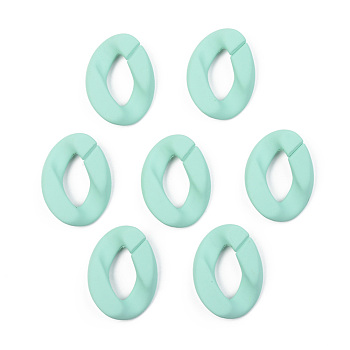 Opaque Spray Painted Acrylic Linking Rings, Quick Link Connectors, for Curb Chains Making, Unwelded, Twist, Turquoise, 39.5x29.5x7.5mm, Inner Diameter: 22x11mm