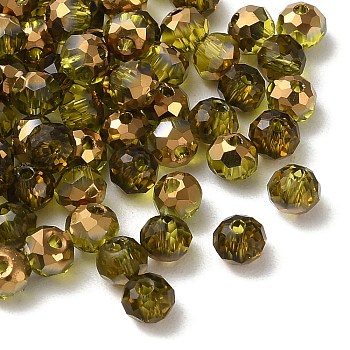 Transparent Electroplate Glass Beads, Half Golden Plated, Faceted, Rondelle, Olive, 4.3x3.7mm, Hole: 1mm, 500pcs/bag