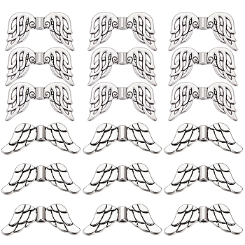 40Pcs 2 Styles Tibetan Style Alloy Beads, Wing, Antique Silver, 11~12x19~29.5x2.5~4mm, Hole: 1.2~1.8mm, 20pcs/style