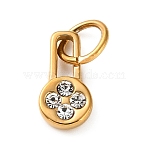 304 Stainless Steel Rhinestone Pendants, Lock Charms, Golden, Golden, 13x6.5x2mm, Hole: 5mm(RB-CBA324D-01G-08)