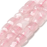 Natural Rose Quartz Beads Strands, Faceted, Square, 10x10x6mm, Hole: 1~1.2mm, about 19~20pcs/strand, 7.09~7.48 inch(18~19cm)(G-G980-11)