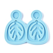 DIY Leaf Dangle Stud Earrings Silicone Molds, Resin Casting Molds, For UV Resin, Epoxy Resin Jewelry Making, Deep Sky Blue, 92.5x115.5x4.5mm, Flat Round: 18.5mm, Hole: 2.5mm, Leaf: 58.5x49.5mm, Hole: 2.5mm(X-DIY-I037-01C)