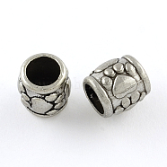 Tibetan Style Zinc Alloy Beads, Drum with Dog Paw Prints, Large Hole Beads, Lead Free & Cadmium Free, Antique Silver, 10x9.8mm, Hole: 6.2mm, about 263pcs/500g(TIBEB-R063-009AS-RS)
