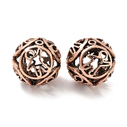 Alloy Beads, Hollow, Round with Human, Red Copper, 26mm, Hole: 1.6mm(FIND-G064-04R)
