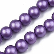 Painted Natural Wood Beads Strands, Round, Blue Violet, 15~16x14~15mm, Hole: 3.5~4.5mm, about 25pcs/strand, 14.25 inch~14.33 inch(36.2cm~36.4cm)(WOOD-S053-58F)