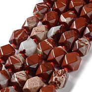 Natural Red Jasper Beads Strands, with Seed Beads, Faceted, Rhombus, 12~15x9~12x9~12mm, Hole: 1~1.2mm, about 20~21pcs/strand, 15.20~15.51 inch(38.6~39.4cm)(G-C182-12-01)