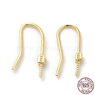 925 Sterling Silver Earring Hooks, Ear Wire for Half Drilled Beads, with S925 Stamp, Real 18K Gold Plated, 19 Gauge, 15mm, Pin: 0.9mm(STER-P056-14G)
