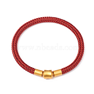 Braided Stainless Steel Wire European Style Bracelets Making, with Real 18K Gold Plated Brass Magnetic Clasp, Long-Lasting Plated, Red, 7-5/8 inch(19.5cm), 5.5mm(MAK-G014-01G-B)