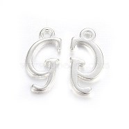 Silver Color Plated Alloy Letter Pendants, Rack Plating, Cadmium Free & Lead Free, Letter.G, 17x8x2mm, Hole: 1.5mm(PALLOY-J718-01S-G)