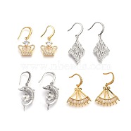 304 Stainless Steel Dangle Earrings, with Cubic Zirconia, Mixed Shapes, Mixed Color, 29~40mm, Pendants: 17~29x15~23x2~5mm, Pin: 1mm(EJEW-L209-04M)