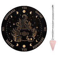 AHADEMAKER Dowsing Divination Supplies Kit, Including PVC Plastic Pendulum Board, 304 Stainless Steel Cable Chain Necklaces, Cone/Spike Natural Rose Quartz Stone Pendants, Cauldron Pattern, Board: 200x4mm(DIY-GA0004-95G)