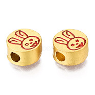 Alloy Enamel Beads, Matte Style, Cadmium Free & Lead Free, Flat Round with Rabbit, Red, 10x5.5mm, Hole: 3mm(KK-N238-055B)