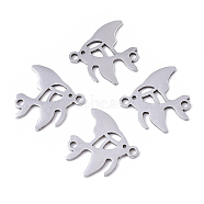 201 Stainless Steel Links connectors, Laser Cut, Fish, Stainless Steel Color, 15.5x15x1mm, Hole: 1.4mm(STAS-R104-049P)