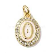 Brass Micro Pave Cubic Zirconia Pendants, with Jump Rings, Real 18K Gold Plated, Letter O, 18.5x13x2mm, Hole: 3.8mm(KK-K354-02G-O)