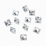 Square Shaped Cubic Zirconia Pointed Back Cabochons, Faceted, Clear, 10x10mm(ZIRC-R008-10x10-02)