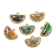 Glass Pendants, with Golden Brass Findings, Half Round Charms, Mixed Color, 12.5x17x4.5mm, Hole: 1.2mm(GLAA-A006-04)