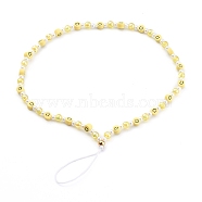 Polymer Clay Smile Face Beaded Mobile Straps, with Acrylic Beads and Plastic Imitation Pearl Beads, Yellow, 25.5cm(HJEW-JM00414)