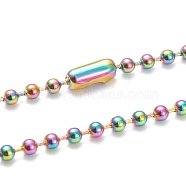 Ion Plating(IP) 304 Stainless Steel Ball Chain Necklaces, with Ball Chain Connectors, Rainbow Color, 29.53 inch(75cm), Beads: 3mm(NJEW-L149-A04-M)