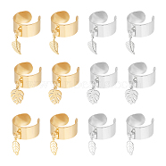 10Pcs 10 Style 304 Stainless Steel Open Cuff Rings Set, Stackable Rings with Charms, Leaf, Inner Diameter: 17~18mm, 1pc/style(RJEW-UN00001)