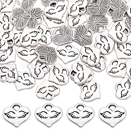 100Pcs Tibetan Style Alloy Charms, Heart with Wing, Antique Silver, 9.5x10x1.5mm, Hole: 1.5mm(FIND-SC0006-36)